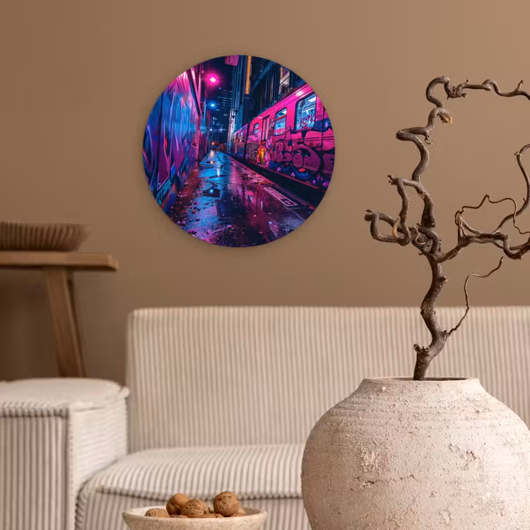 Muurcirkel - Stad - Neon - Nacht - Roze - Graffiti — 2