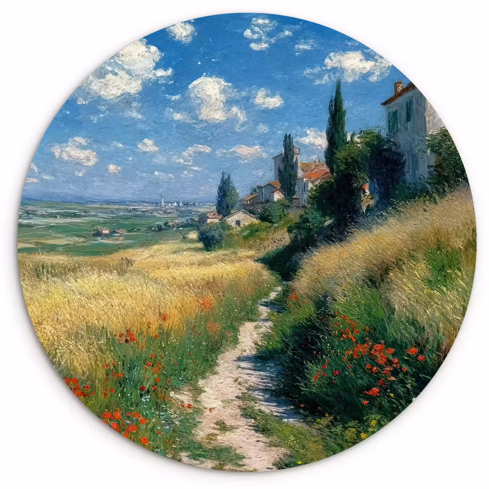 Muurcirkel - Zandpad - Huis - Bomen - Grasveld — 1