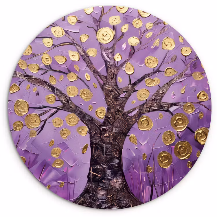 Muurcirkel - Levensboom - Boom - Paars - Goud - Modern — 1