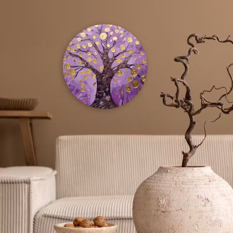 Muurcirkel - Levensboom - Boom - Paars - Goud - Modern — 2