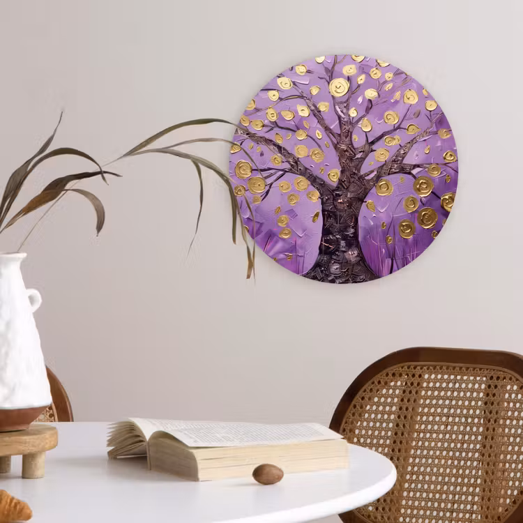 Muurcirkel - Levensboom - Boom - Paars - Goud - Modern — 4