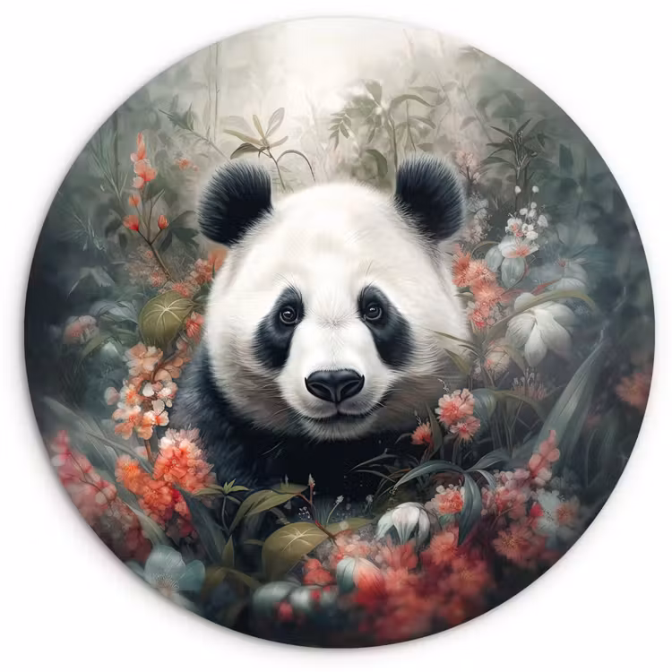 Muurcirkel - Panda - Wilde dieren - Bloemen - Natuur — 1
