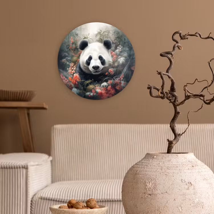 Muurcirkel - Panda - Wilde dieren - Bloemen - Natuur — 2