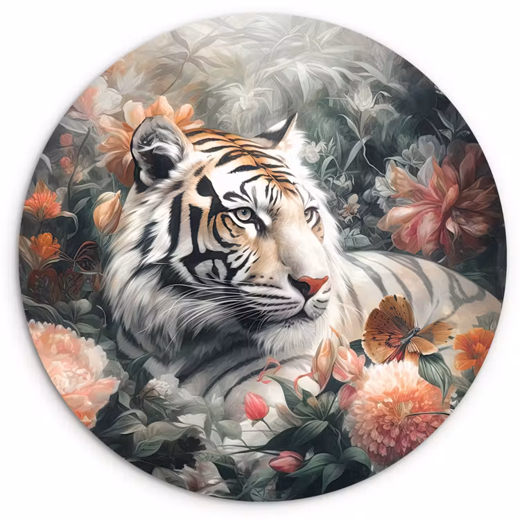 Muurcirkel - Tijger - Wilde dieren - Bloemen - Jungle — 1