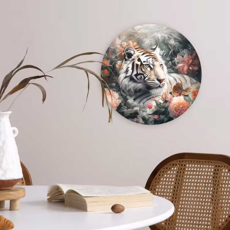 Muurcirkel - Tijger - Wilde dieren - Bloemen - Jungle — 4