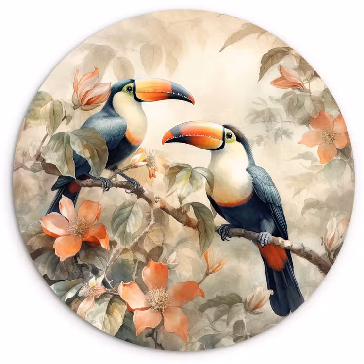 Muurcirkel - Toekan - Vogels - Bloemen - Tak — 1