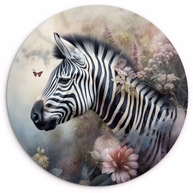 Muurcirkel - Zebra - Wilde dieren - Vlinder - Bloemen — 1
