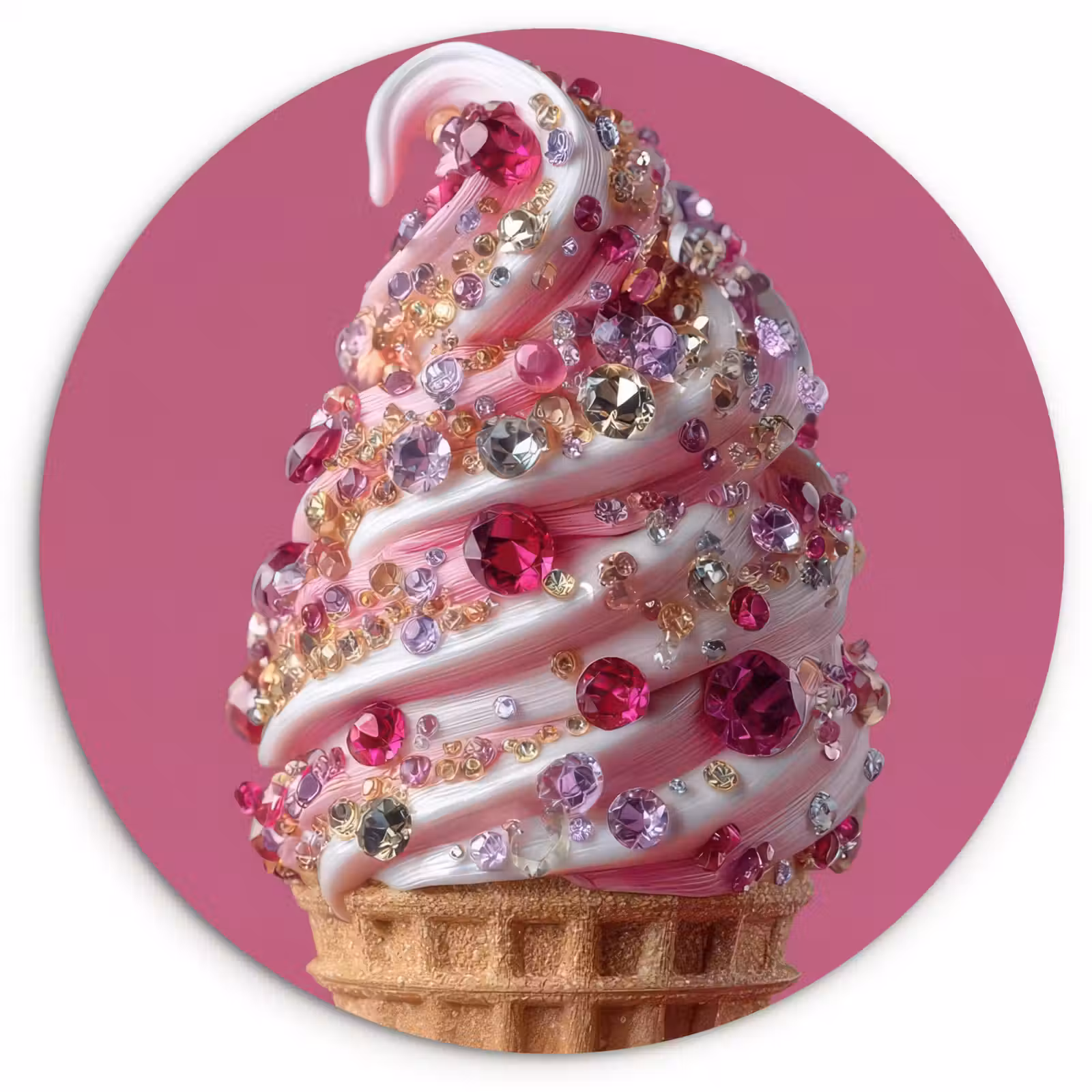 Muurcirkel - Softijs - Edelstenen - Roze - Hoorntje — 1