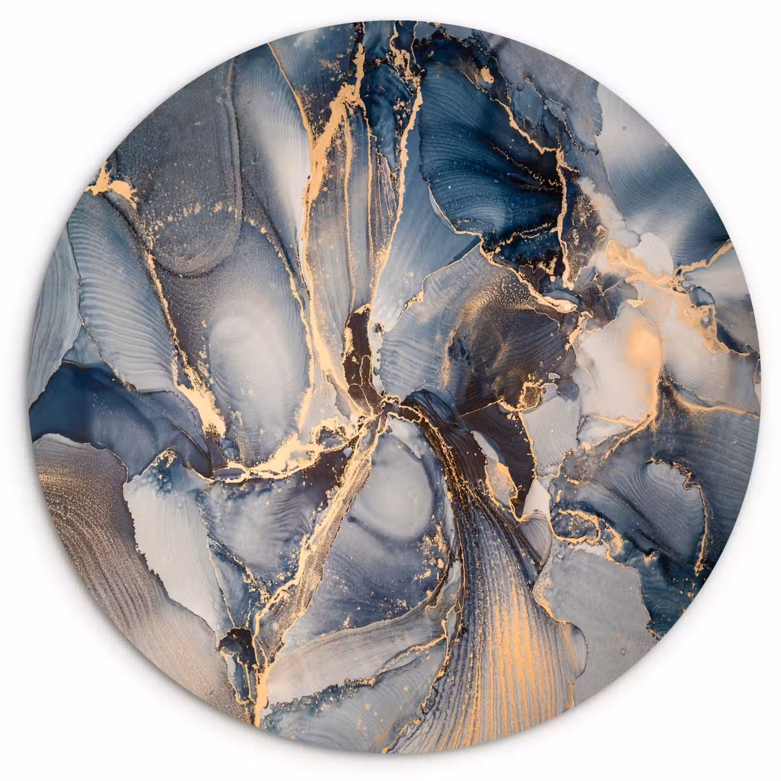 Muurcirkel - Marmer - Grijs - Blauw - Luxe - Goud — 1