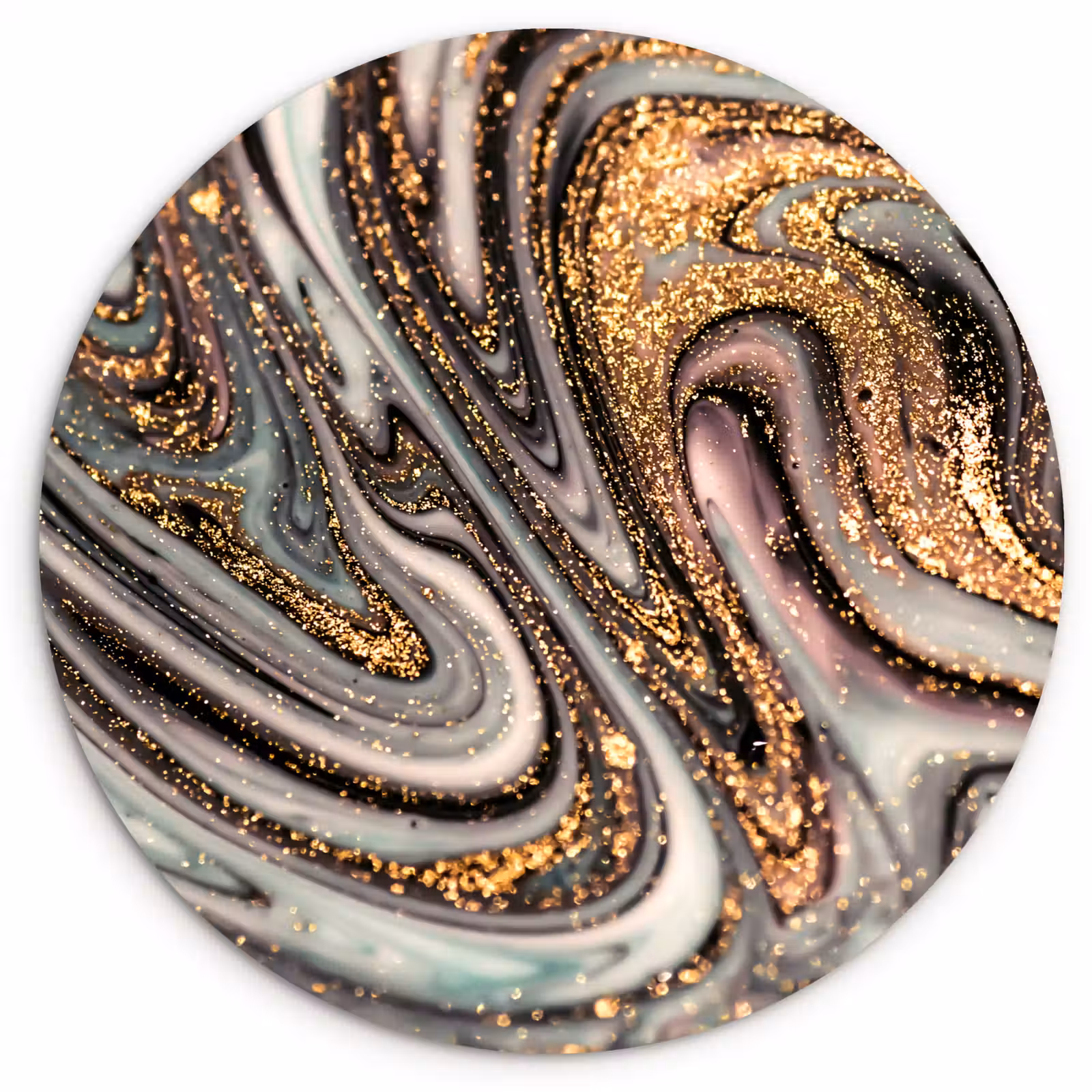 Muurcirkel - Marmerlook - Goud - Glitter - Luxe - Marmer - Wit — 1