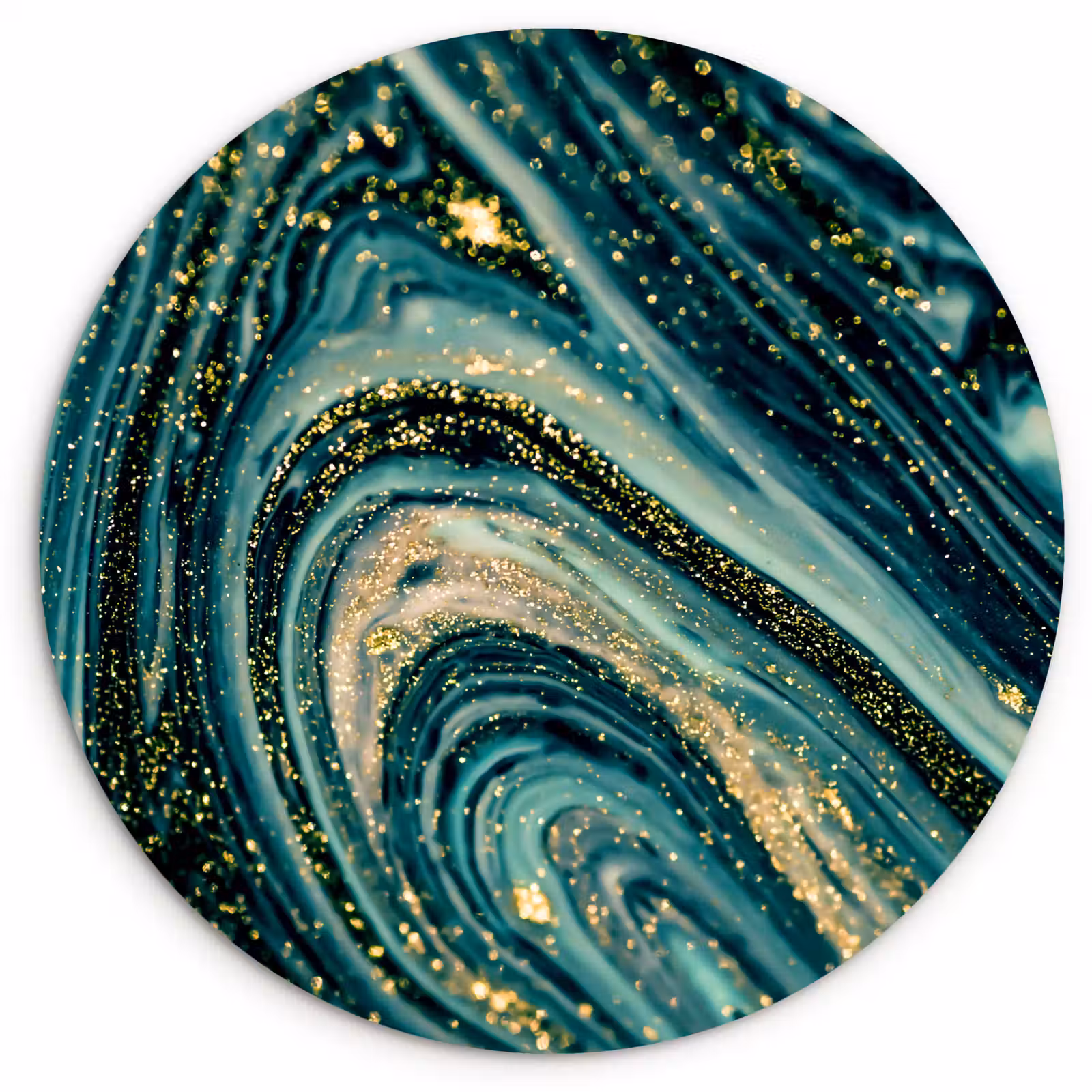 Muurcirkel - Marmerlook - Luxe - Goud - Turquoise - Glitter — 1