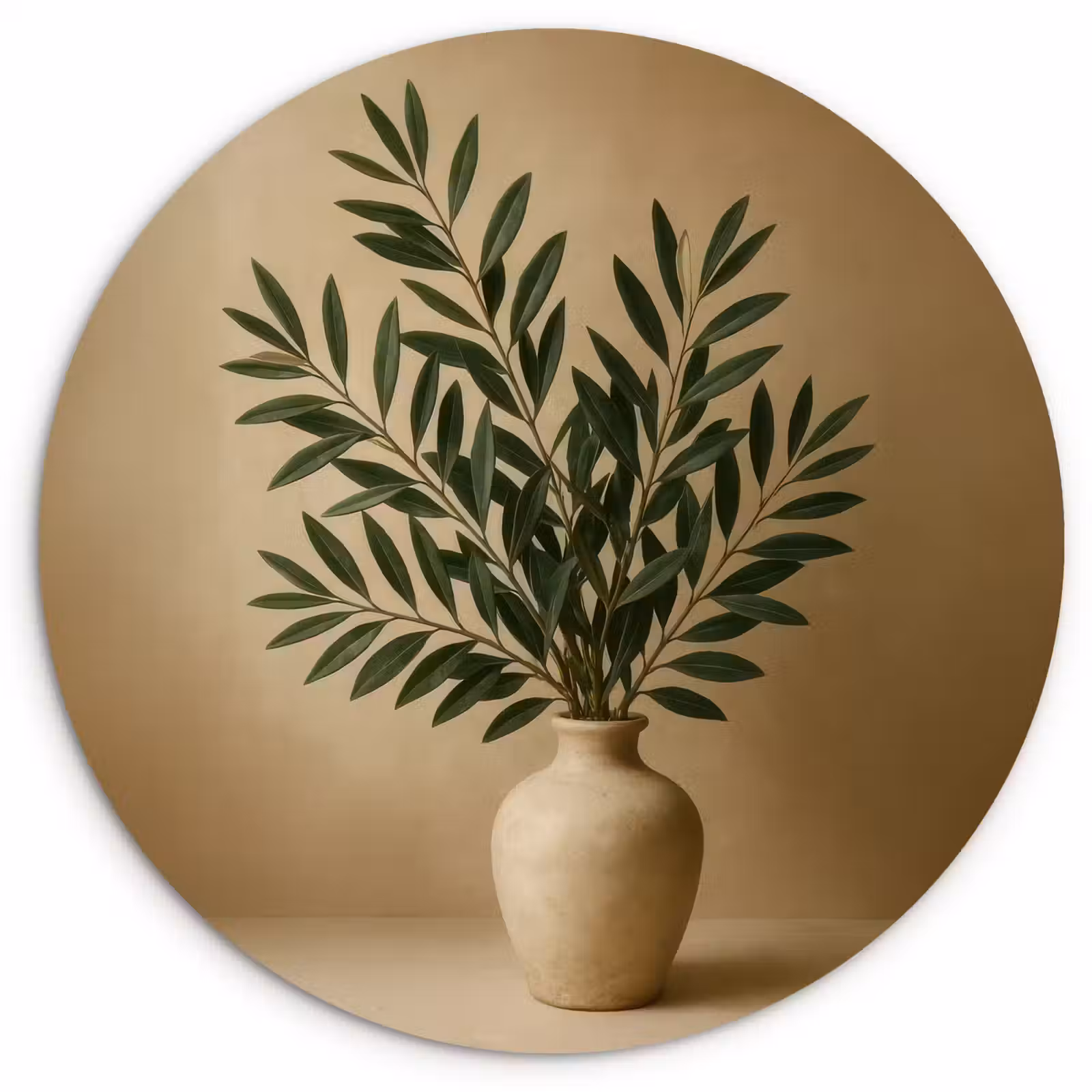 Muurcirkel - Vaas - Olijftakken - Bladeren - Beige — 1
