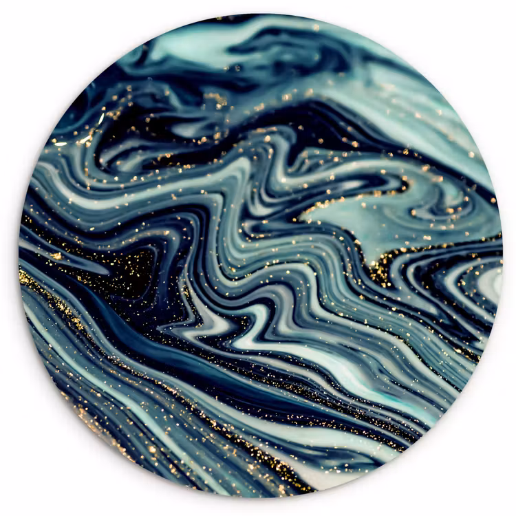 Muurcirkel - Marmer - Goud - Blauw - Glitter - Marmerlook - Abstract — 1