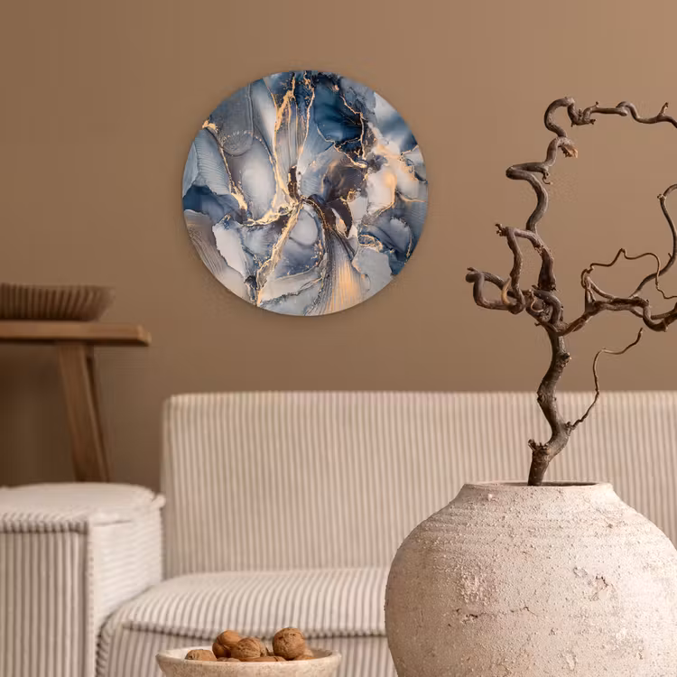 Muurcirkel - Marmer - Grijs - Blauw - Luxe - Goud — 2