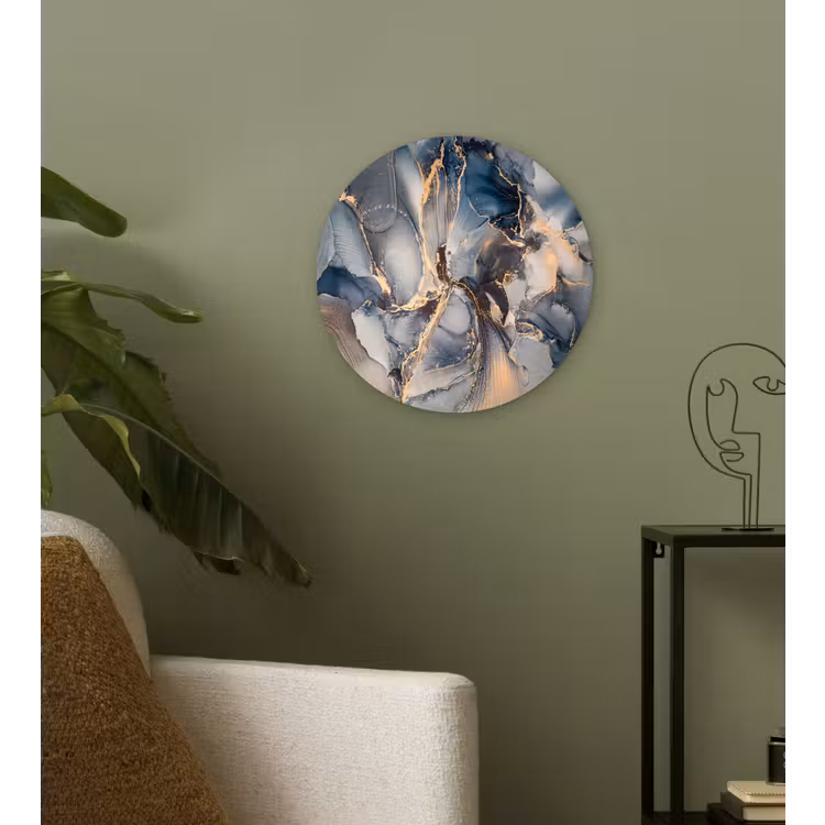 Muurcirkel - Marmer - Grijs - Blauw - Luxe - Goud — 3