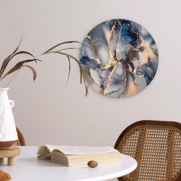 Muurcirkel - Marmer - Grijs - Blauw - Luxe - Goud — 4