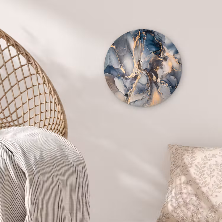 Muurcirkel - Marmer - Grijs - Blauw - Luxe - Goud — 5
