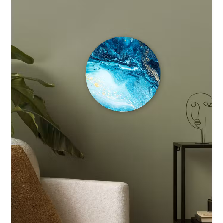 Muurcirkel - Marmerlook - Blauw - Goud - Luxe - Glitter - Marmer — 3