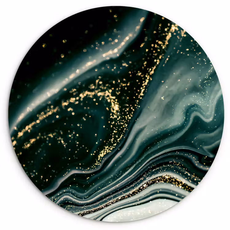 Muurcirkel - Marmerlook - Goud - Groen - Glitter - Design - Marmer — 1