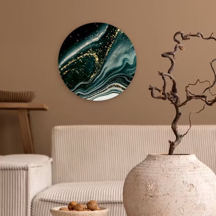 Muurcirkel - Marmerlook - Goud - Groen - Glitter - Design - Marmer — 2