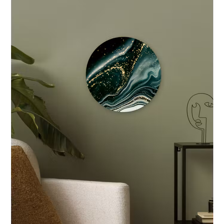 Muurcirkel - Marmerlook - Goud - Groen - Glitter - Design - Marmer — 3