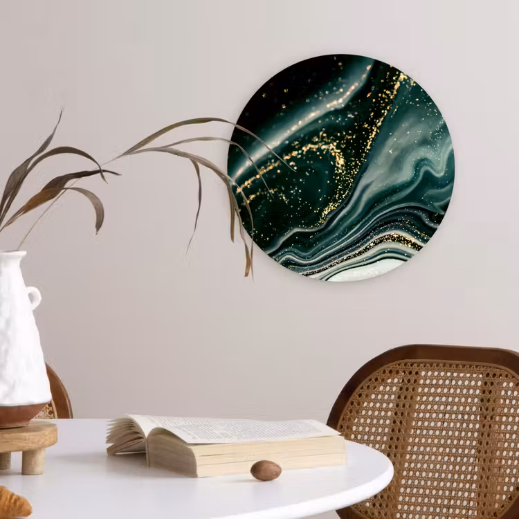 Muurcirkel - Marmerlook - Goud - Groen - Glitter - Design - Marmer — 4