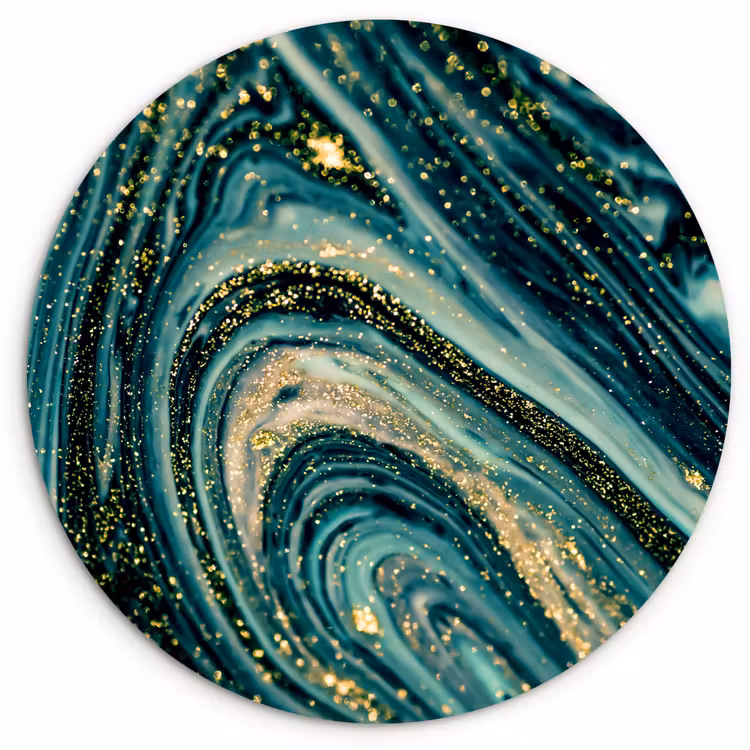 Muurcirkel - Marmerlook - Luxe - Goud - Turquoise - Glitter — 1