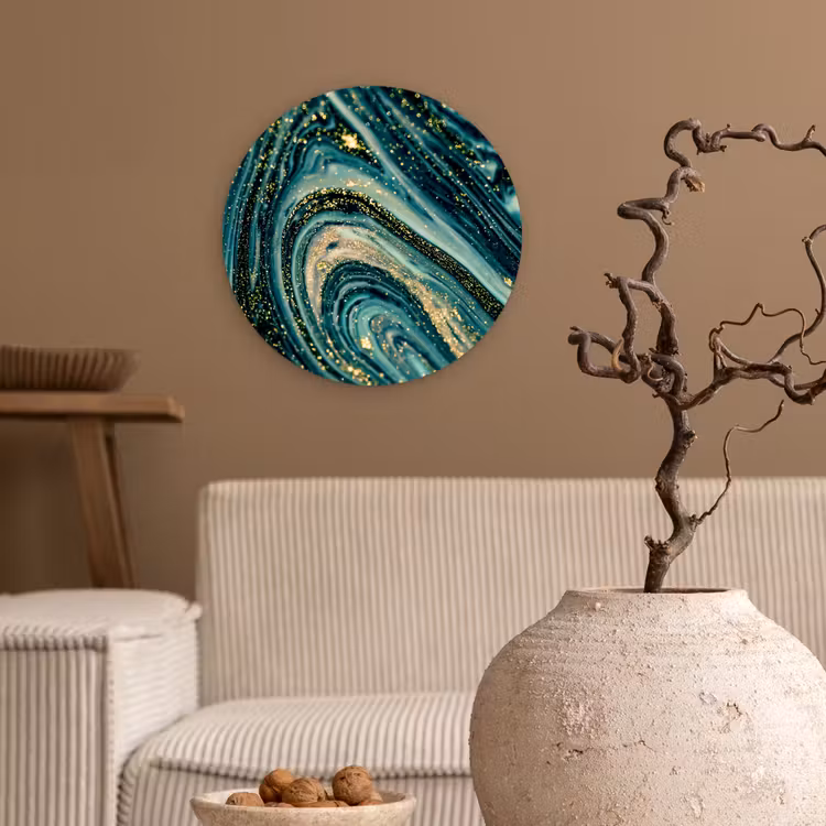 Muurcirkel - Marmerlook - Luxe - Goud - Turquoise - Glitter — 2