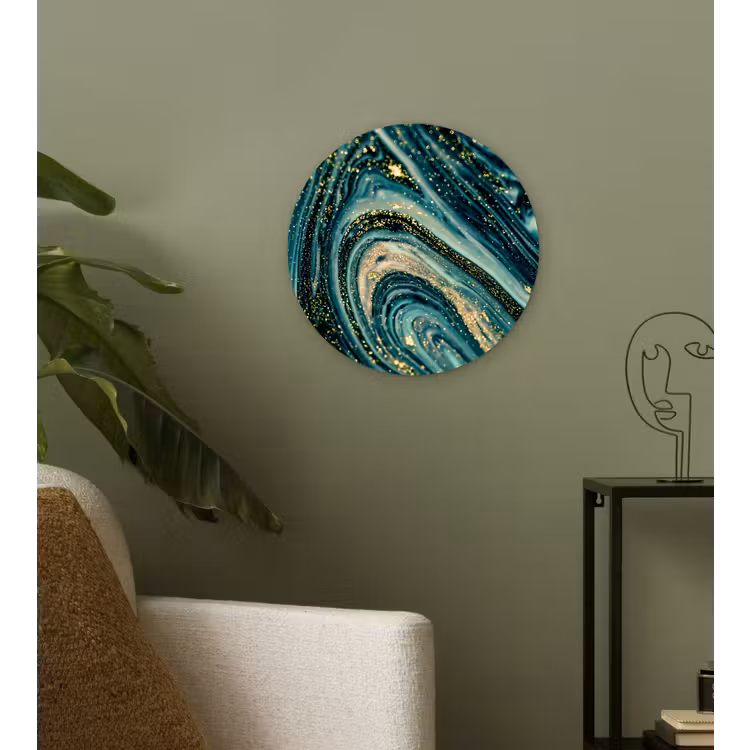 Muurcirkel - Marmerlook - Luxe - Goud - Turquoise - Glitter — 3