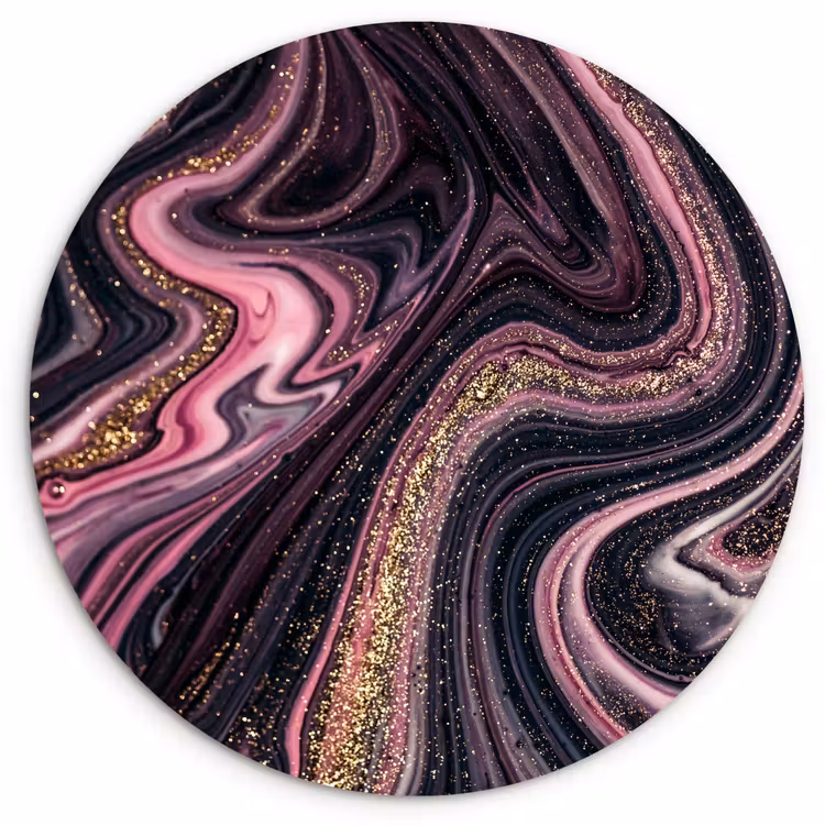 Muurcirkel - Marmerlook - Roze - Paars - Goud - Luxe - Marmer — 1