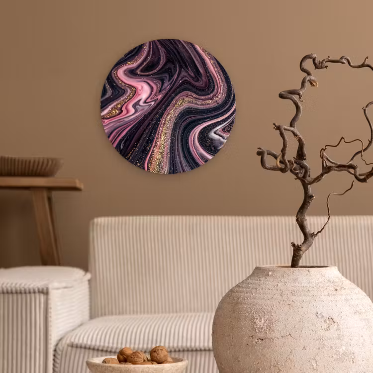 Muurcirkel - Marmerlook - Roze - Paars - Goud - Luxe - Marmer — 2