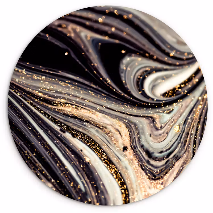 Muurcirkel - Marmerlook - Zwart - Goud - Wit - Glitter - Marmer — 1