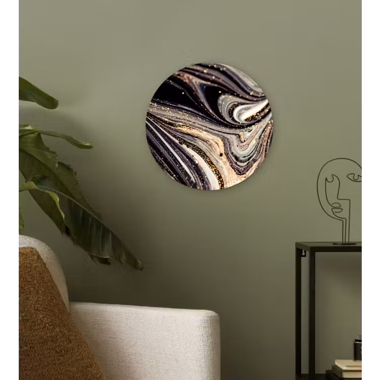 Muurcirkel - Marmerlook - Zwart - Goud - Wit - Glitter - Marmer — 3