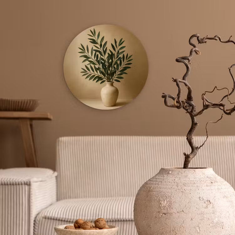 Muurcirkel - Vaas - Olijftakken - Bladeren - Beige — 2