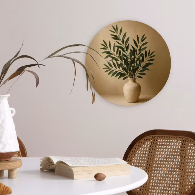 Muurcirkel - Vaas - Olijftakken - Bladeren - Beige — 4