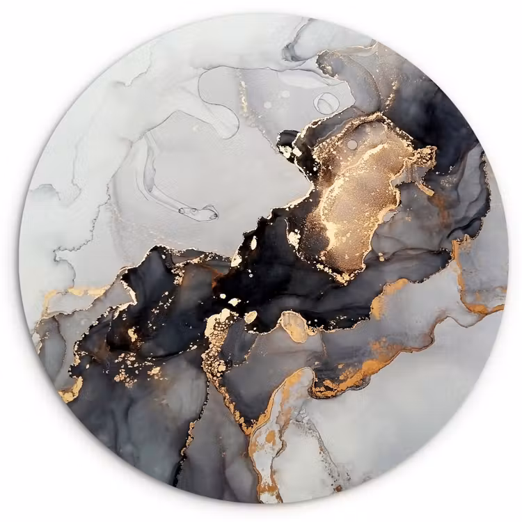 Muurcirkel - Zwart - Marmer - Luxe - Goud — 1
