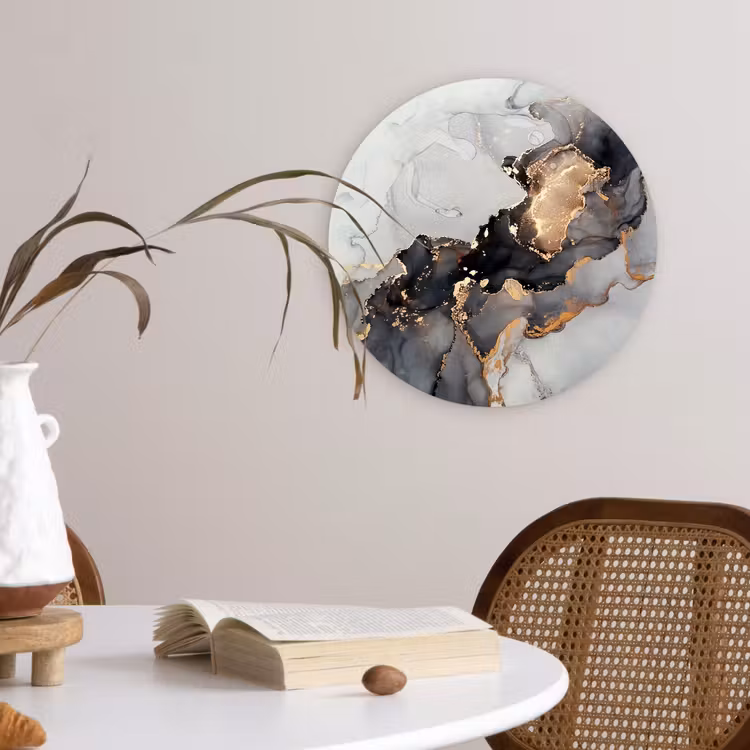 Muurcirkel - Zwart - Marmer - Luxe - Goud — 4