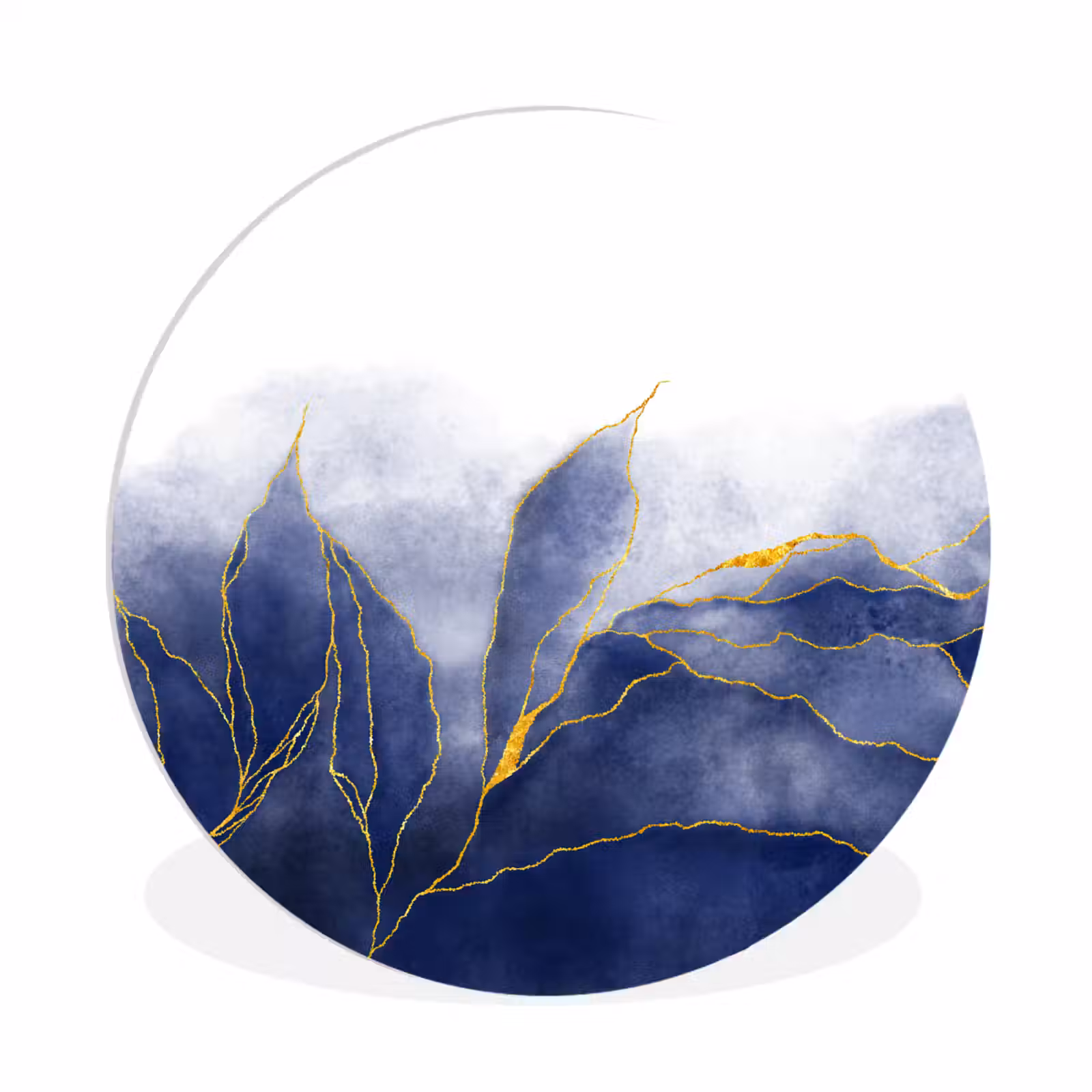 Muurcirkel - Marmer - Blauw - Marmerlook - Goud - Textuur — 1