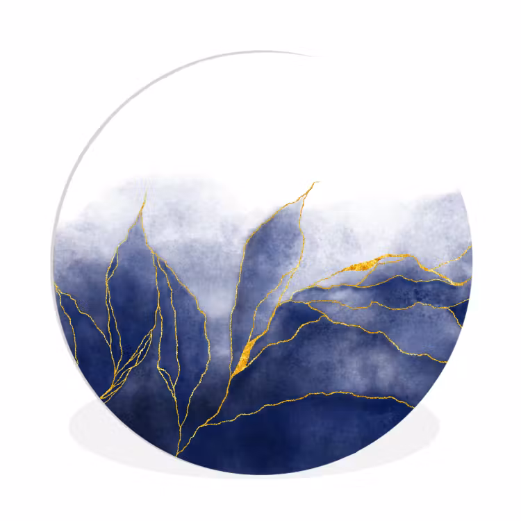 Muurcirkel - Marmer - Blauw - Marmerlook - Goud - Textuur — 1