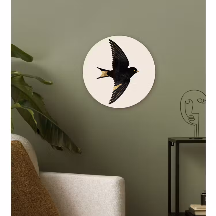 Muurcirkel - Zwarte zwaluw - Gouden accenten - Lichte achtergrond — 3