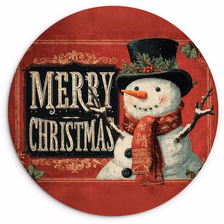 Muurcirkel - Klassiek - Kerstgroet - Sneeuwpop - Rood — 1