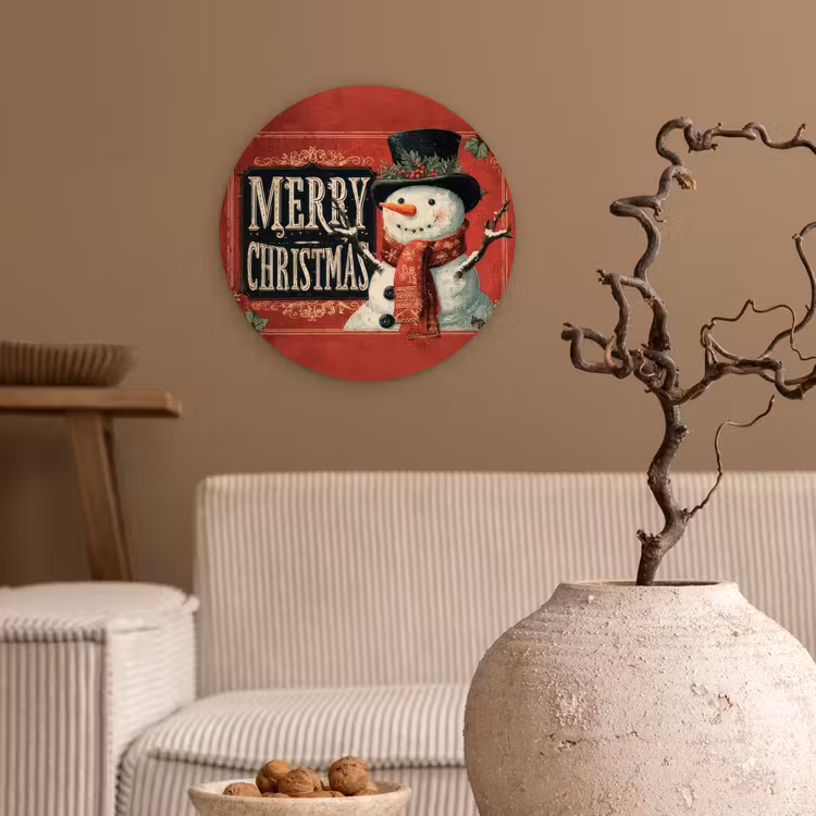 Muurcirkel - Klassiek - Kerstgroet - Sneeuwpop - Rood — 2