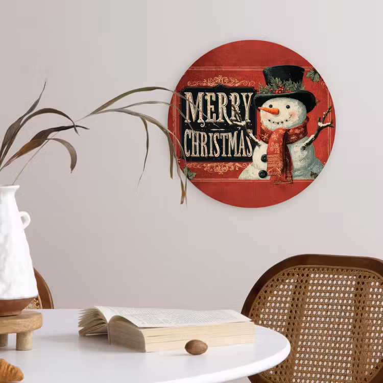 Muurcirkel - Klassiek - Kerstgroet - Sneeuwpop - Rood — 4