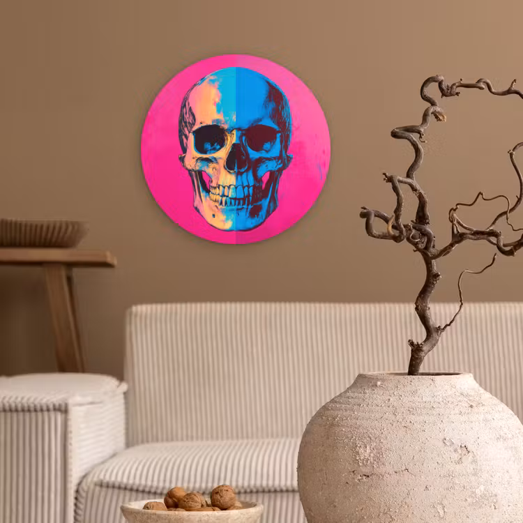 Muurcirkel - Neon - Blauw - Pop-art - Schedel — 2