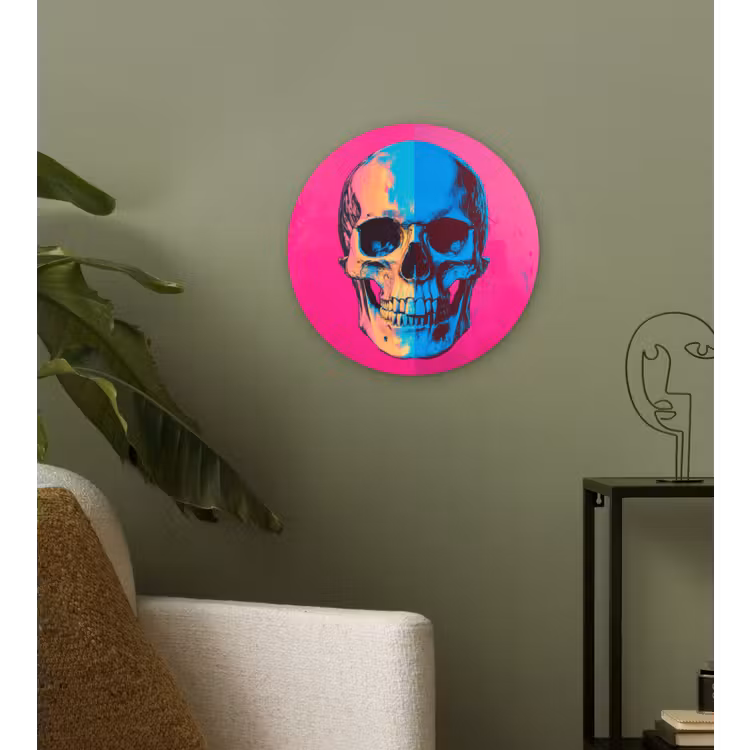 Muurcirkel - Neon - Blauw - Pop-art - Schedel — 3
