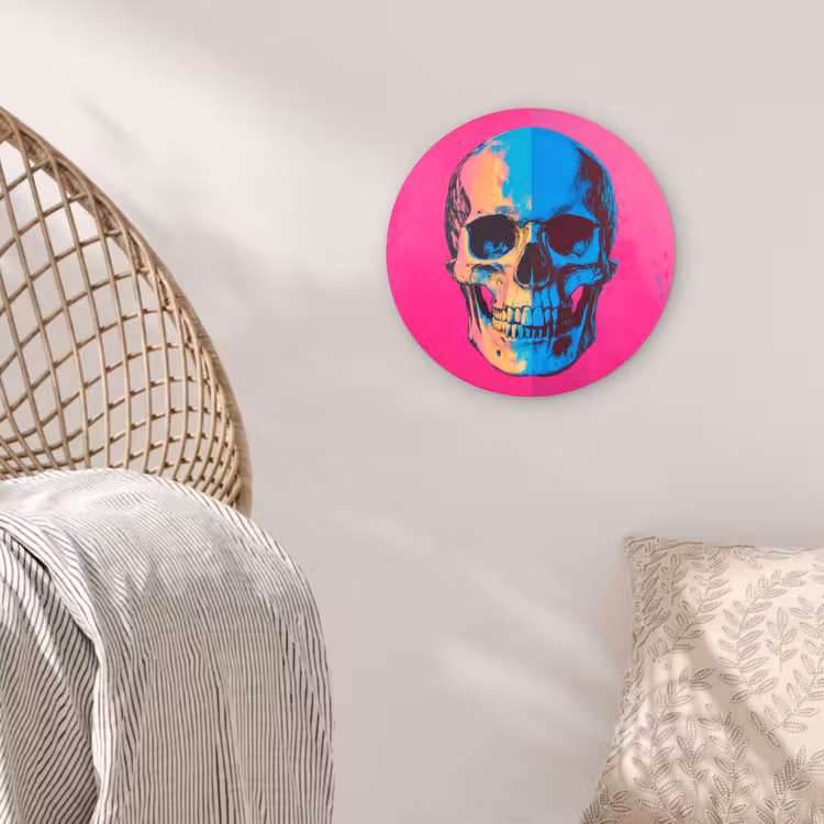 Muurcirkel - Neon - Blauw - Pop-art - Schedel — 5