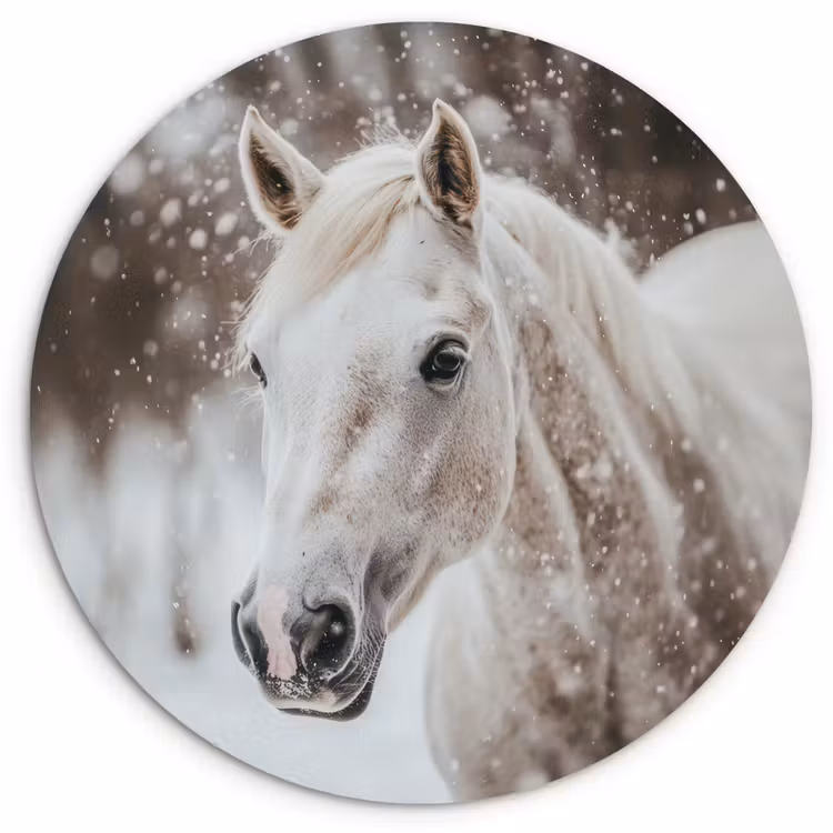 Muurcirkel - Paard - Wit - Winter - Natuur - Sneeuw - Dieren — 1