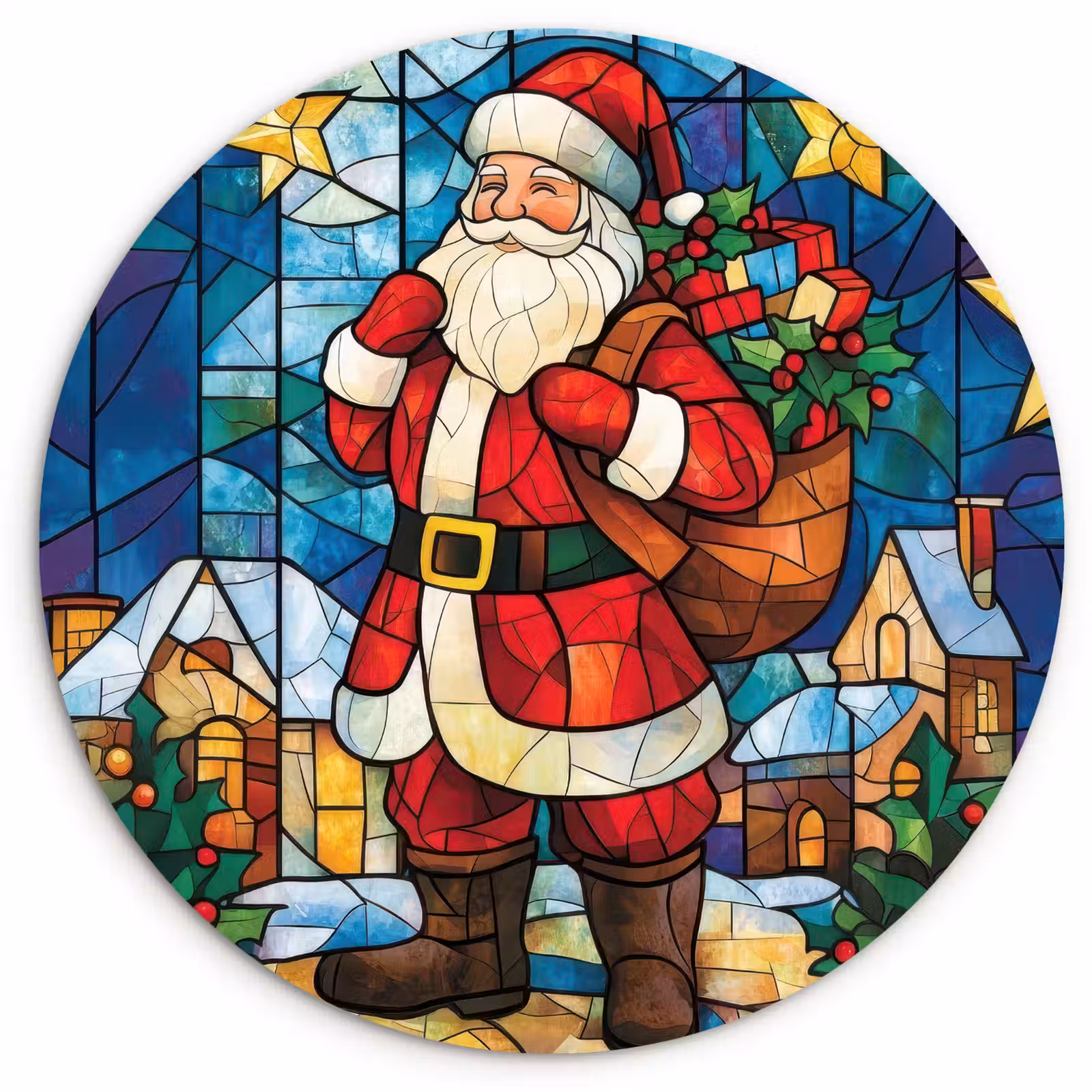Muurcirkel - Kerstman - Glas - Kleurrijk — 1