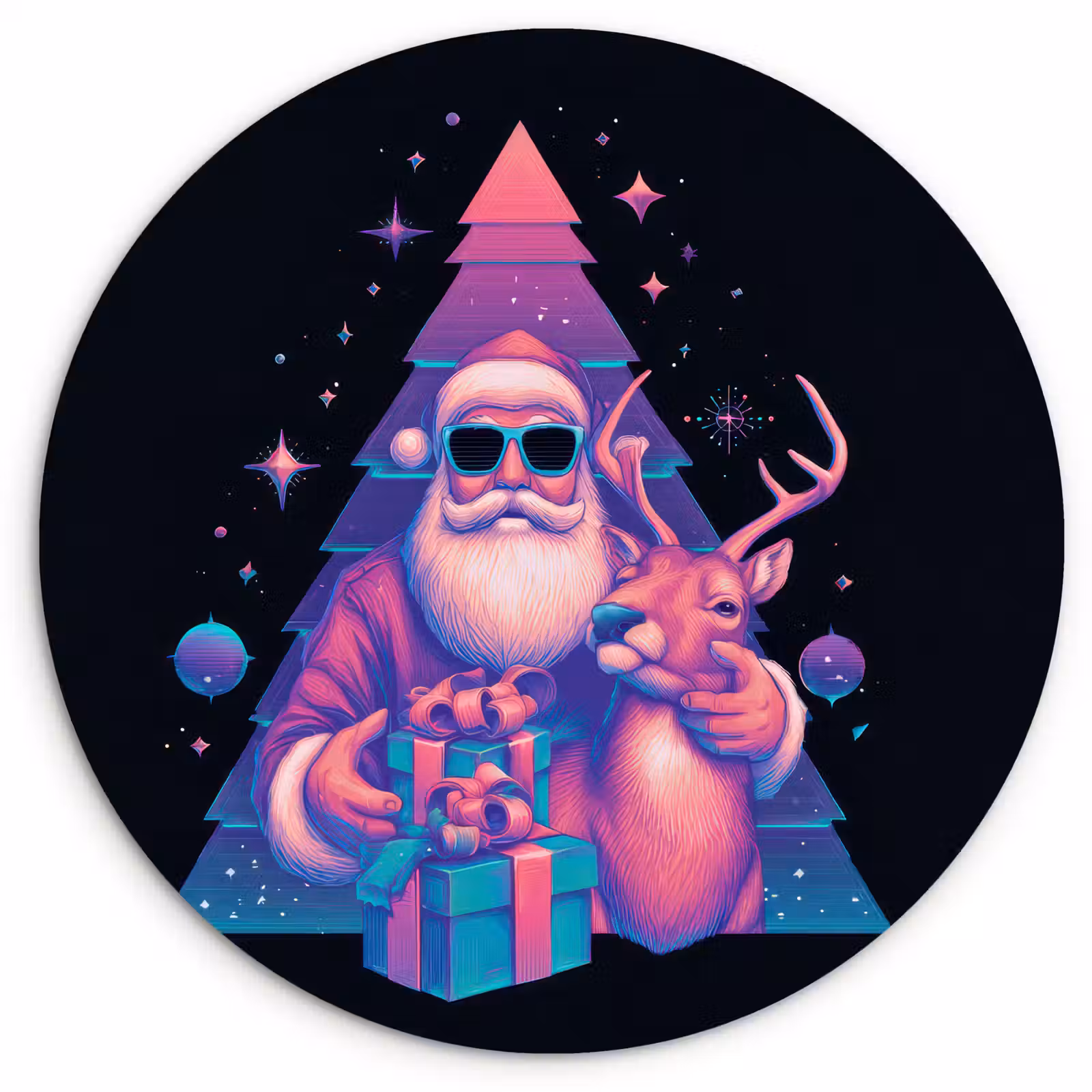 Muurcirkel - Retro - Kerstman - Rendieren - Kerstboom — 1