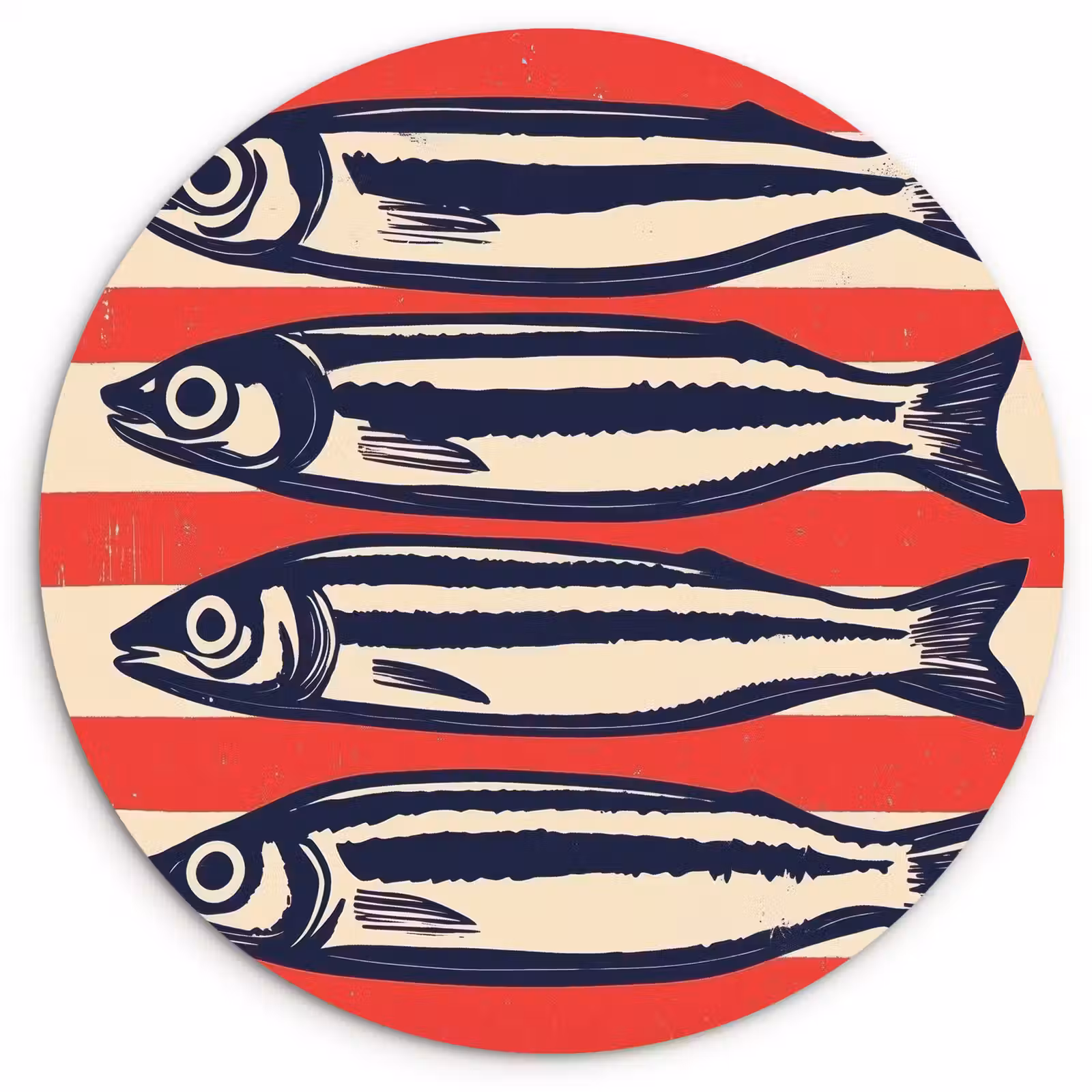 Muurcirkel - Sardines - Rood en beige strepen — 1